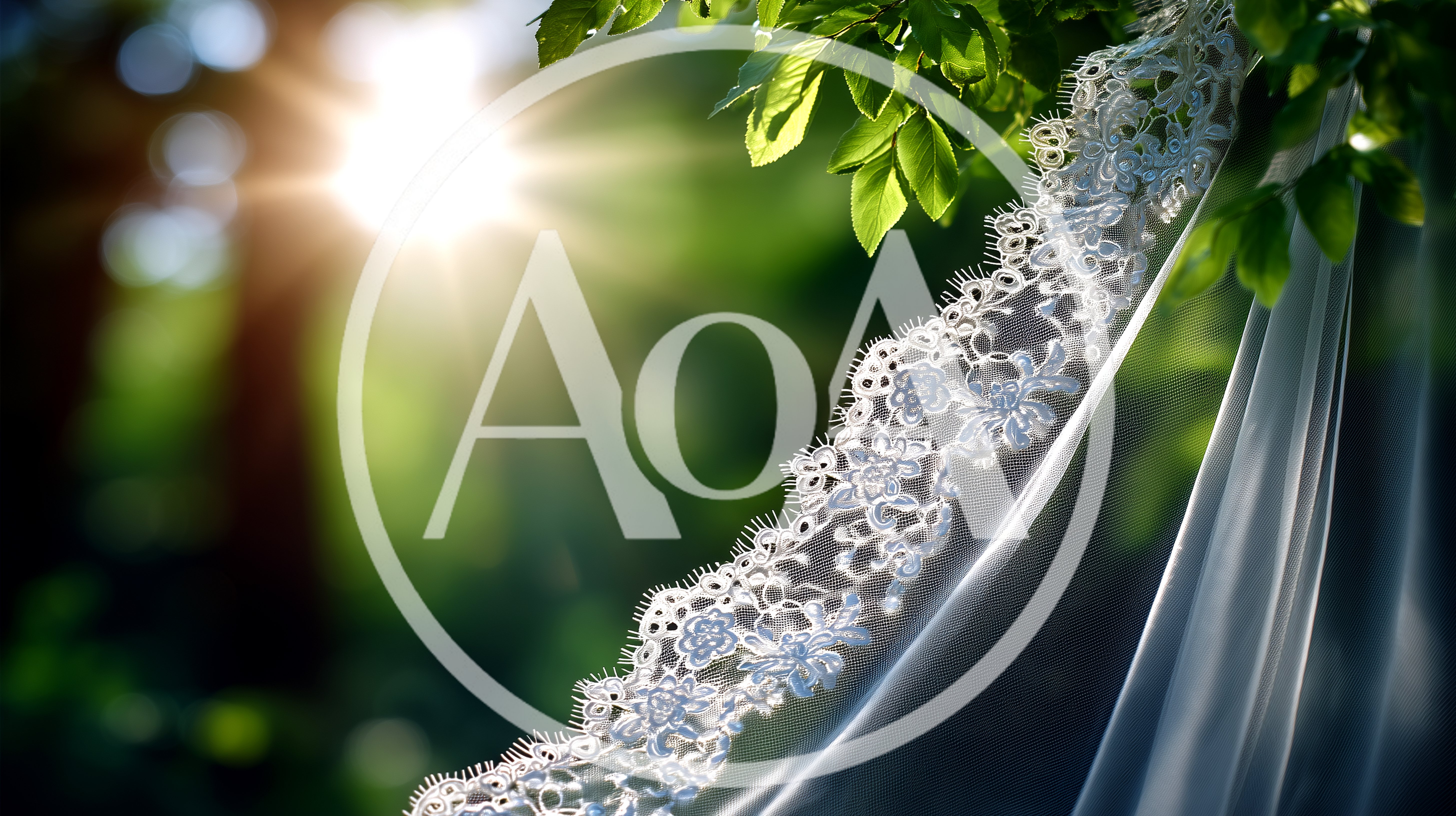 White Lace Wedding Veil Hanging From Tree Branch