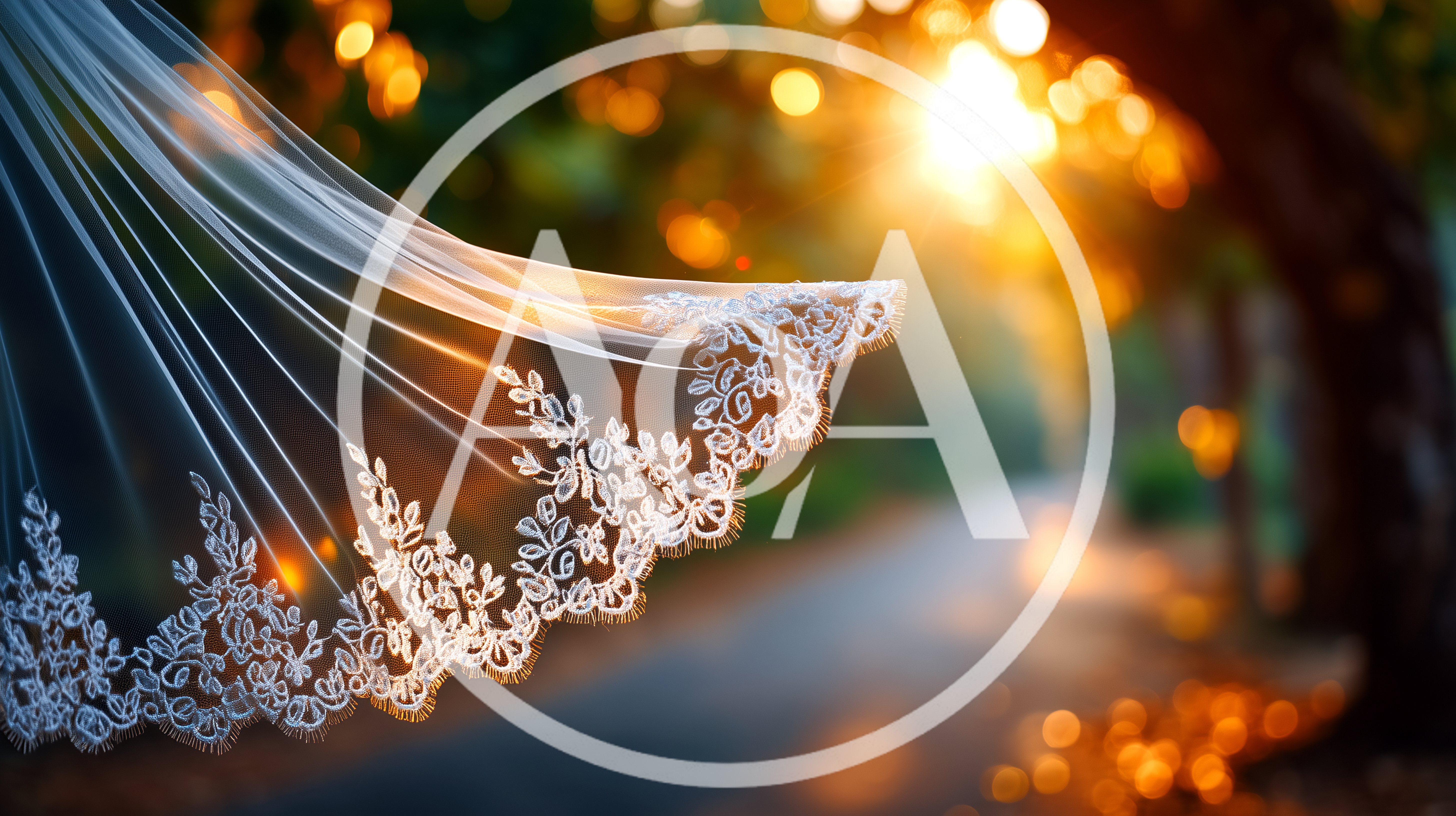 Elegant Lace Wedding Veil Floating In Golden Hour Light