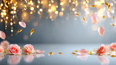 Pink Rose Petals Falling Over Reflective Surface