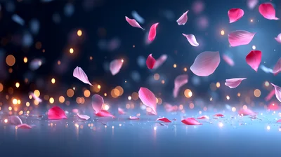 Pink Rose Petals Falling On A Reflective Surface
