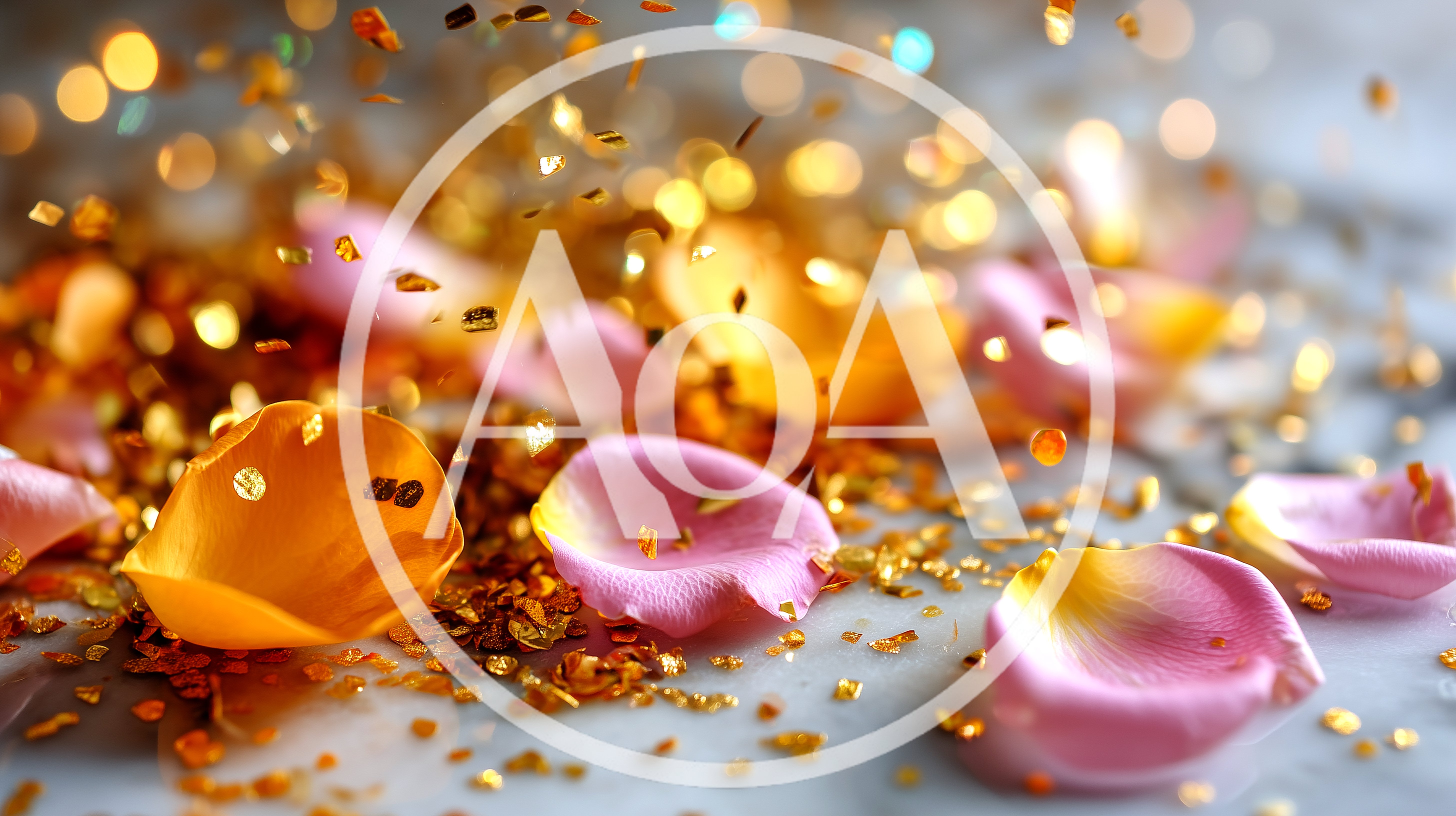 Pink Rose Petals And Falling Gold Glitter
