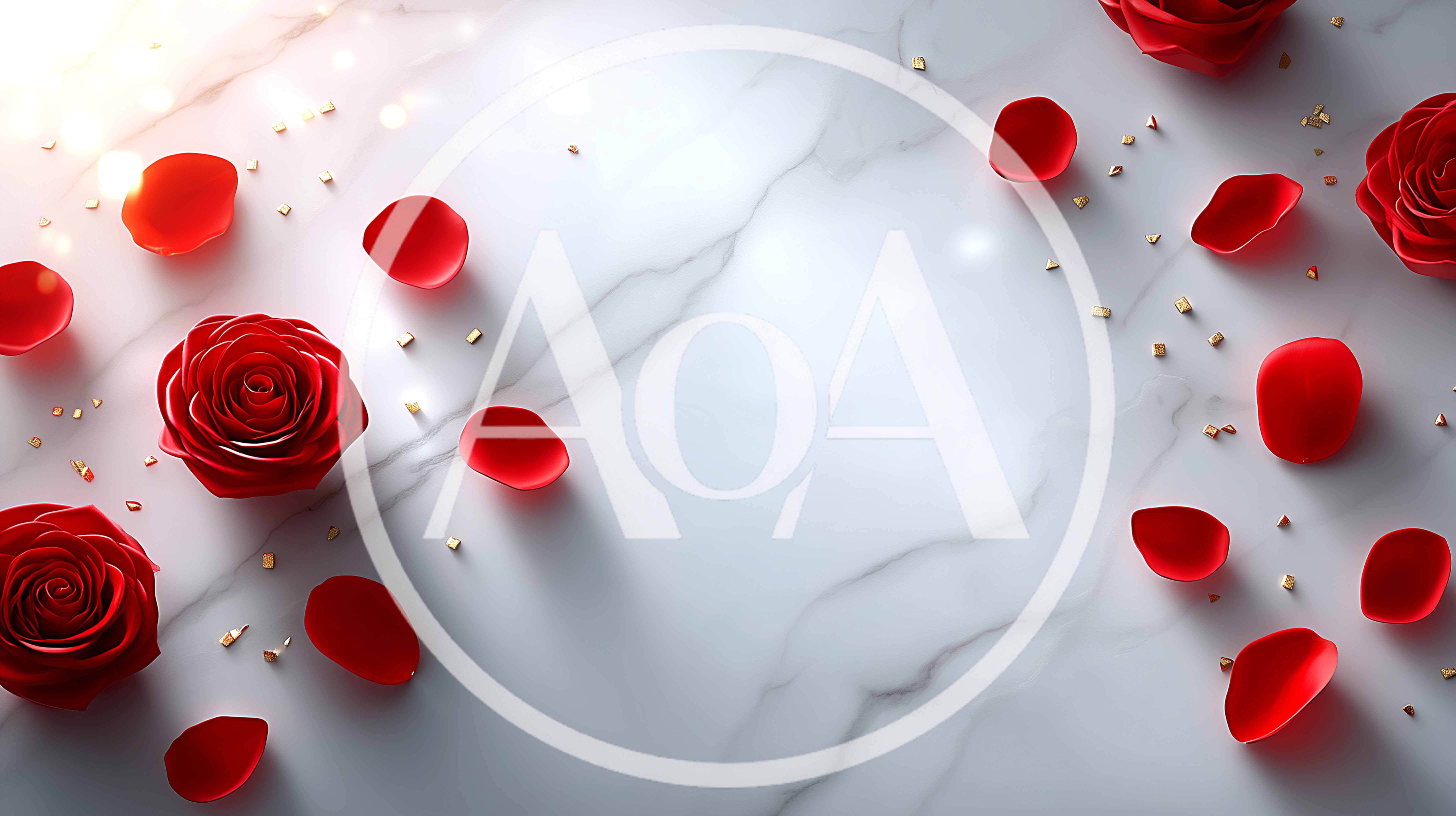 Red Rose Flowers And Petals On Marble Background