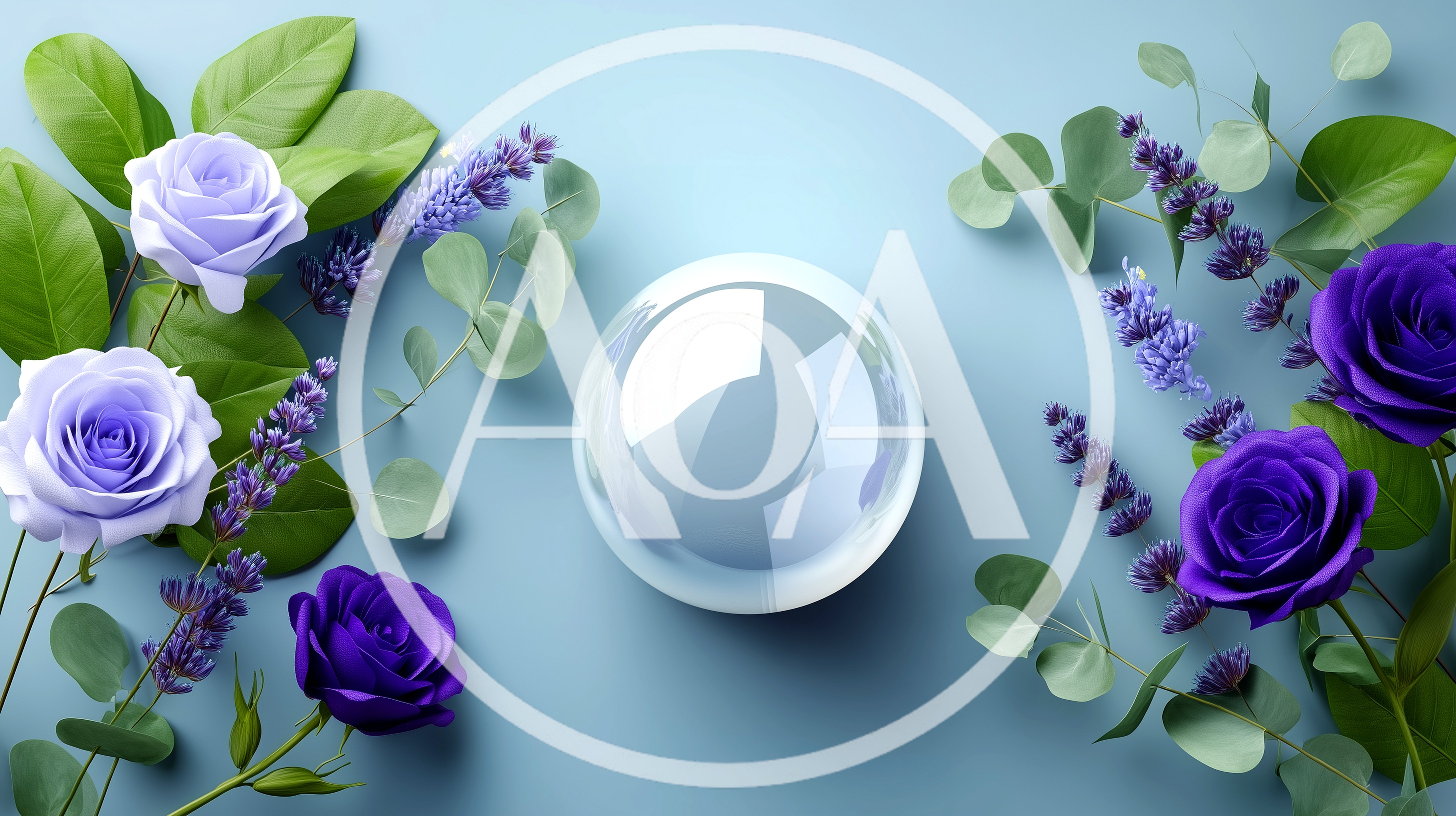Crystal Sphere Surrounded By Purple Roses And Lavender