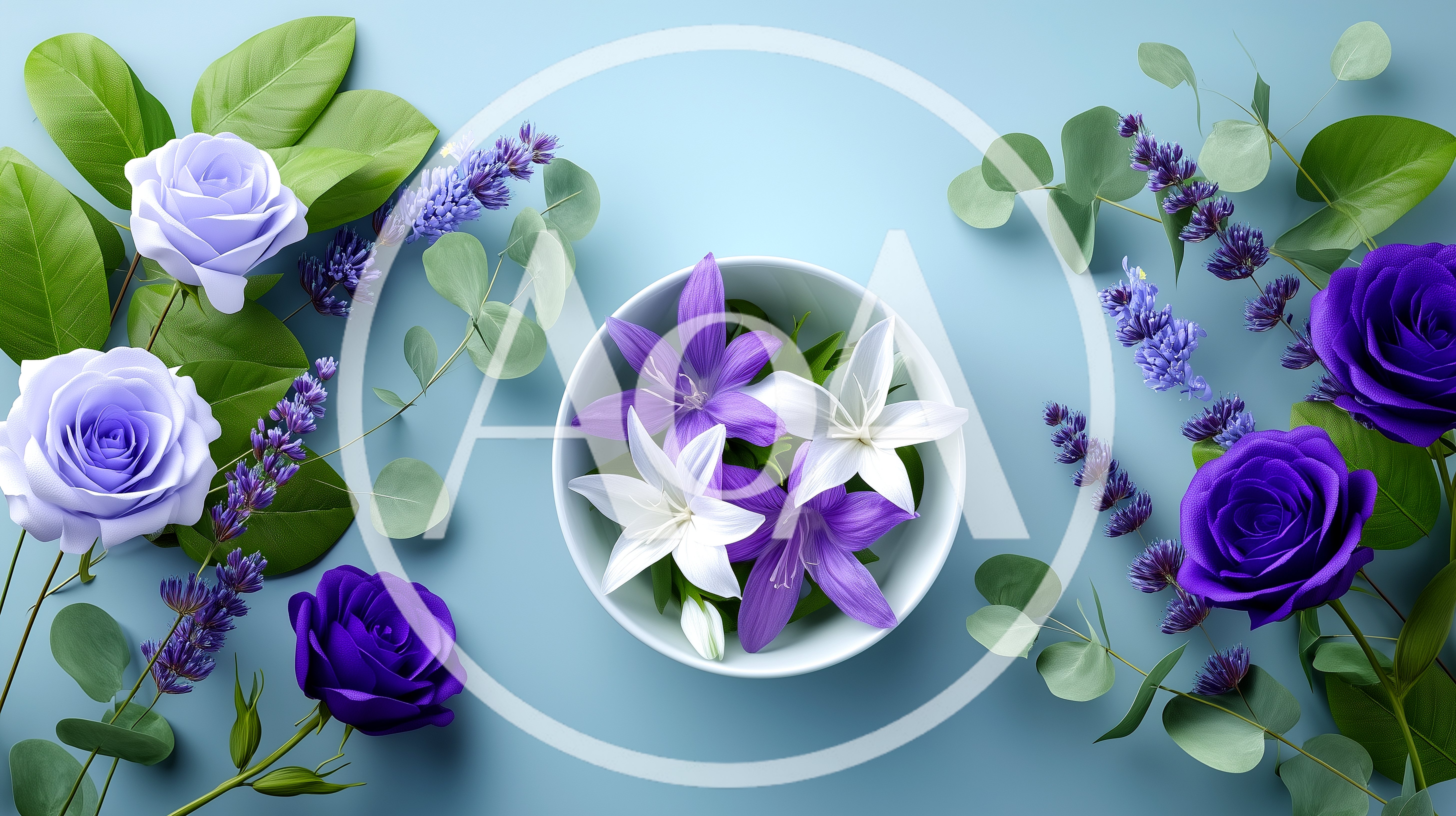Top View Of Purple Roses And Lilies In Bowl