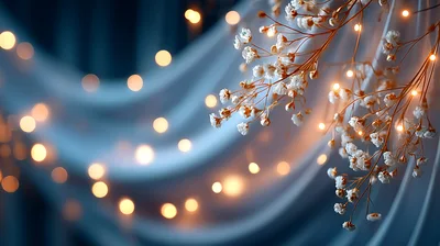 Delicate Baby Breath Flowers With Warm Fairy Lights