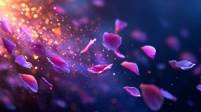 Floating Pink Flower Petals With Glowing Bokeh Particles