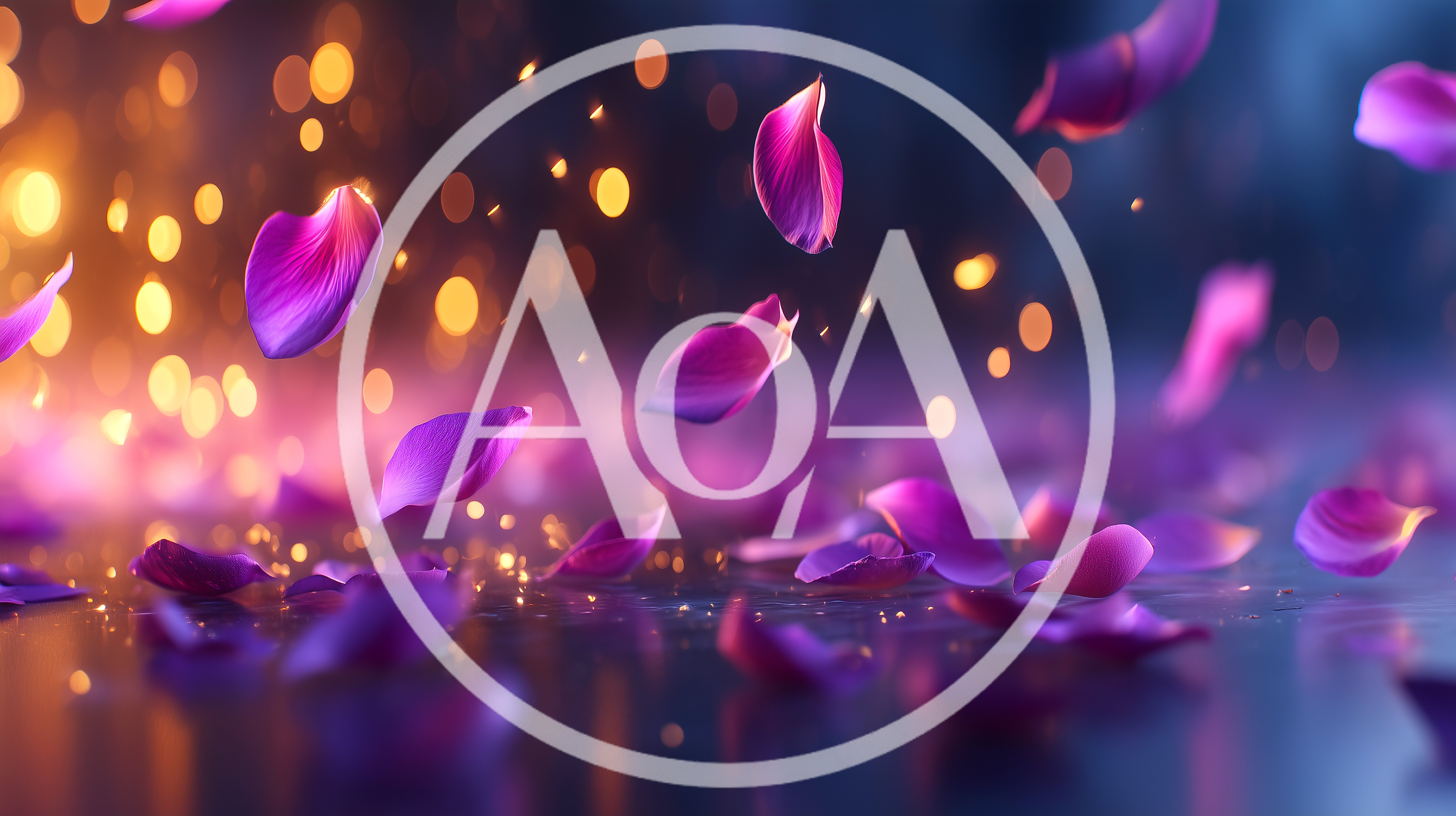Falling Purple Rose Petals With Golden Bokeh Lights