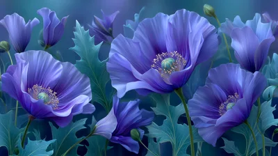 Vibrant Blue Poppy Flowers In A Dreamy Garden