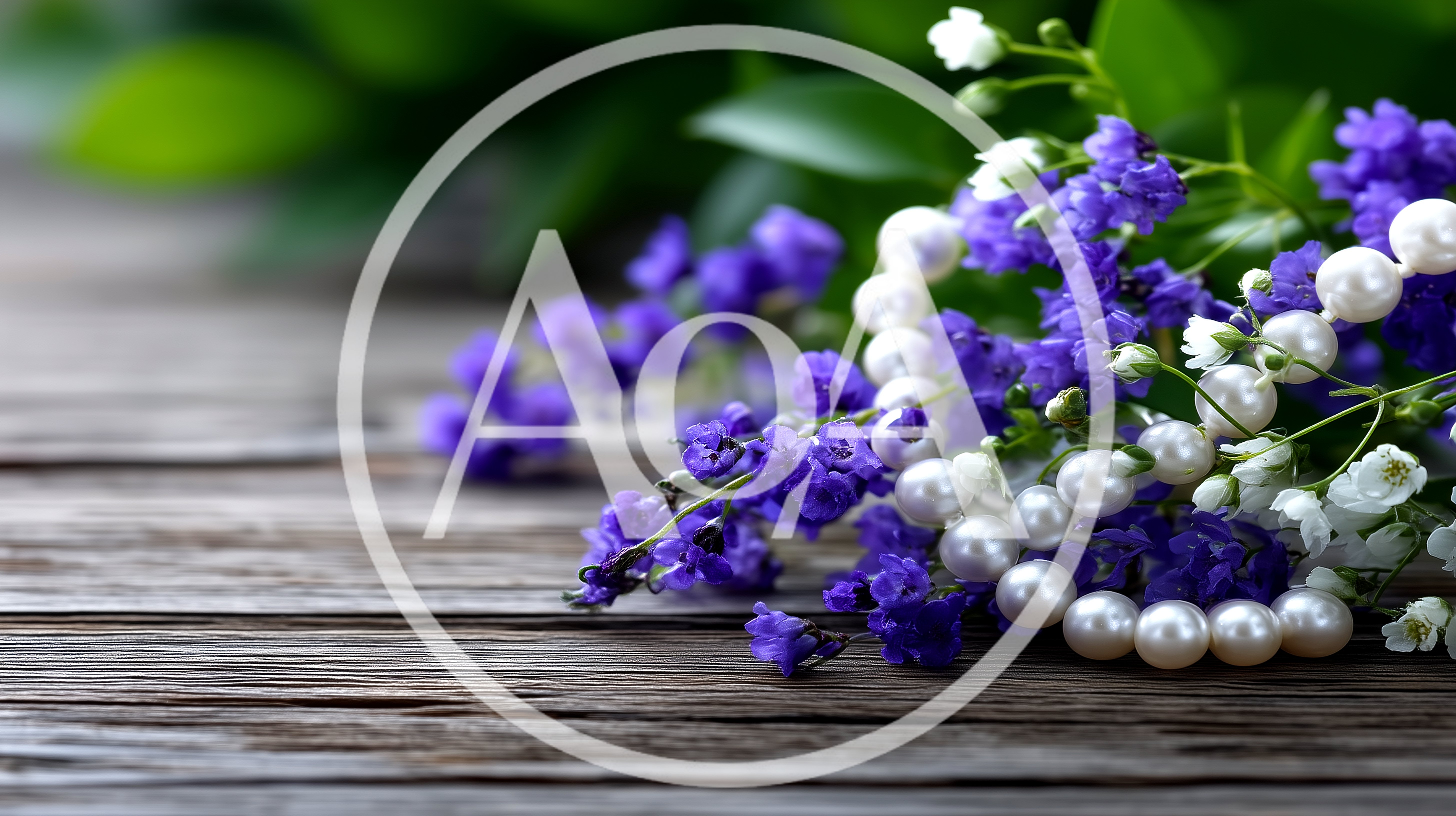 Pearl Necklace Resting On Purple Flowers