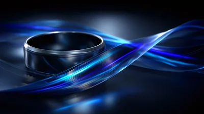 Smart Ring With Abstract Blue Light Trails