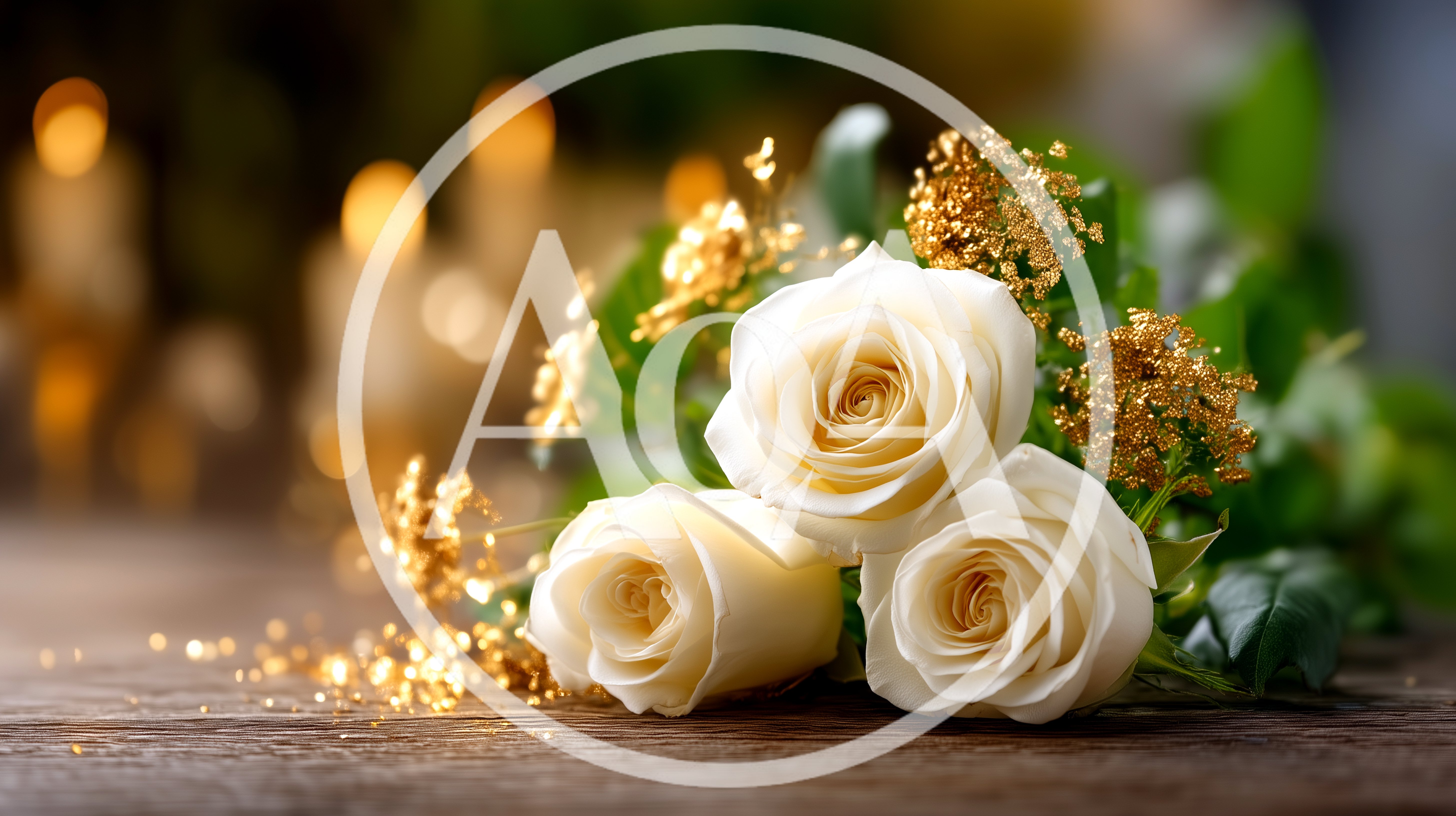 Three Elegant White Roses With Gold Glitter Accents
