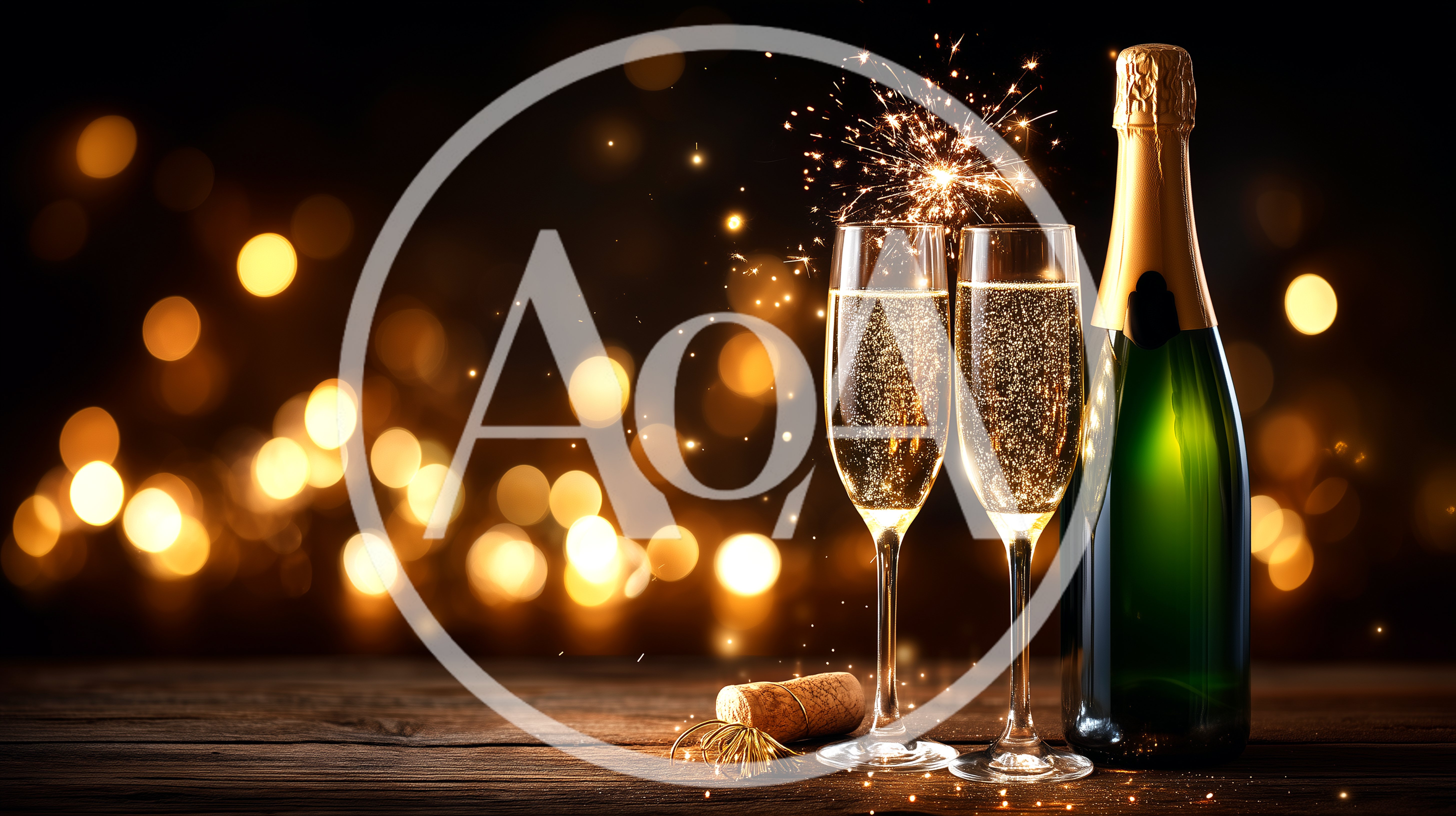 Champagne Bottle And Two Flutes With Sparkler