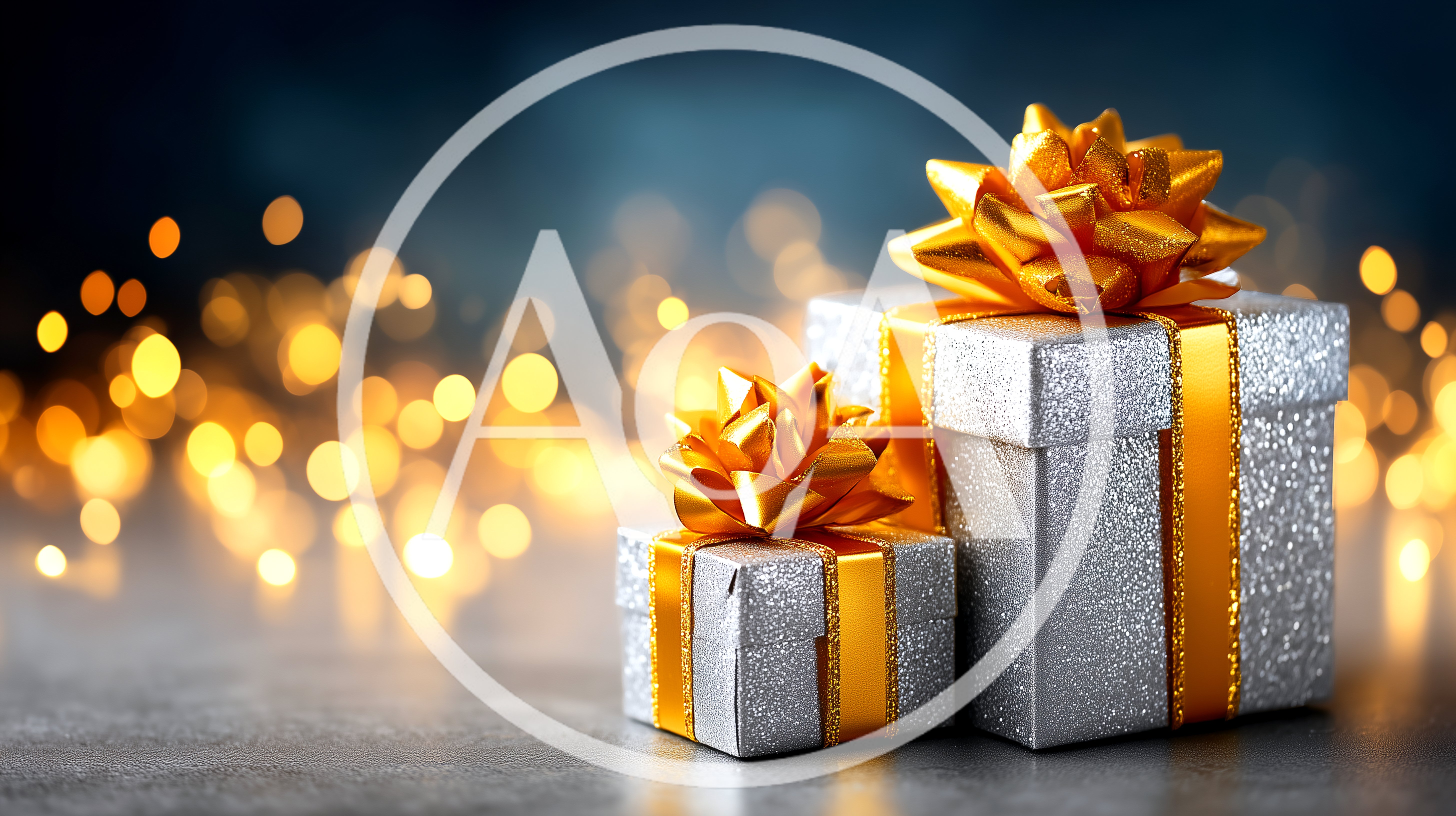 Two Silver Gift Boxes With Gold Ribbons