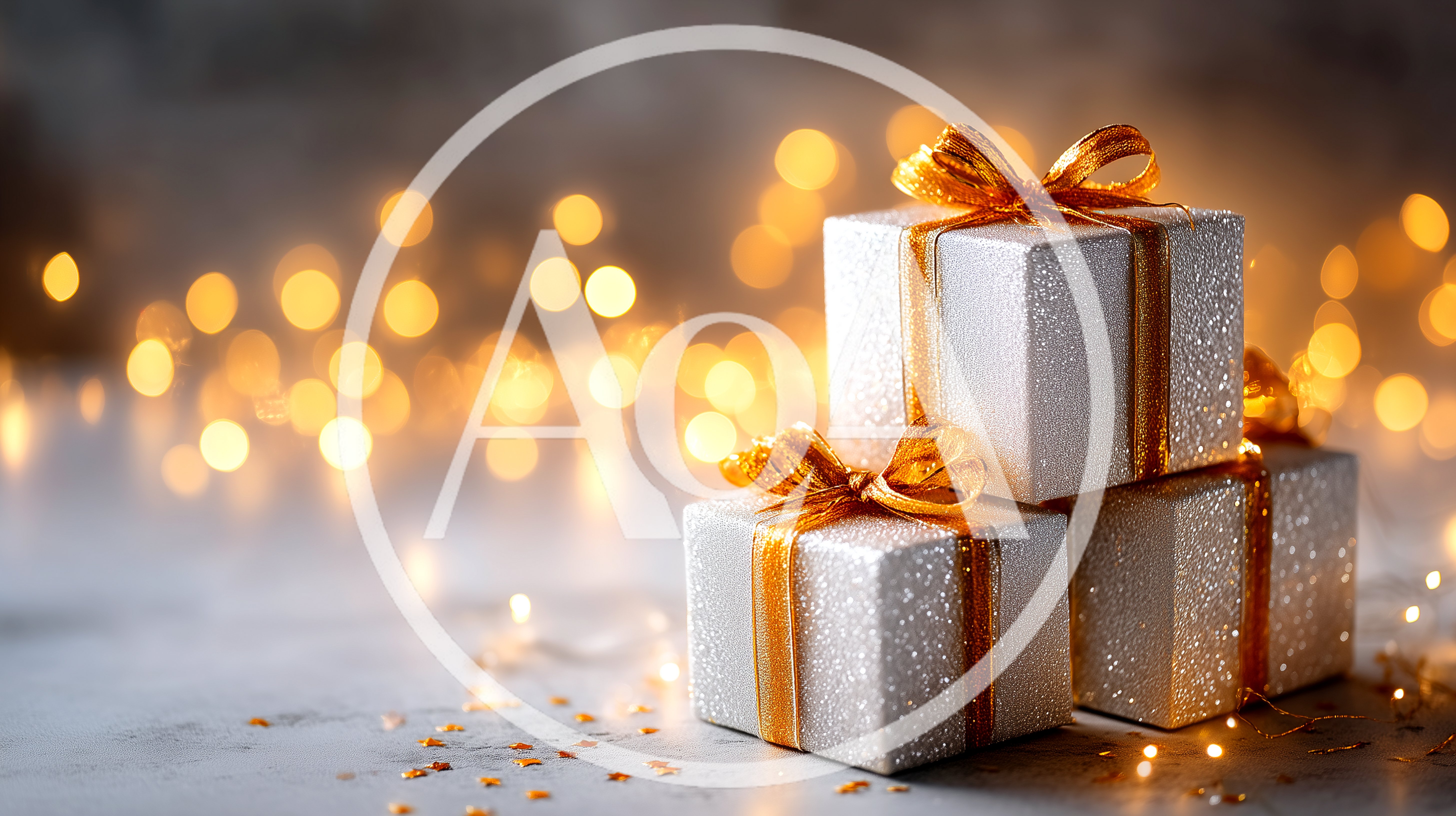 Three White Gift Boxes With Gold Ribbons