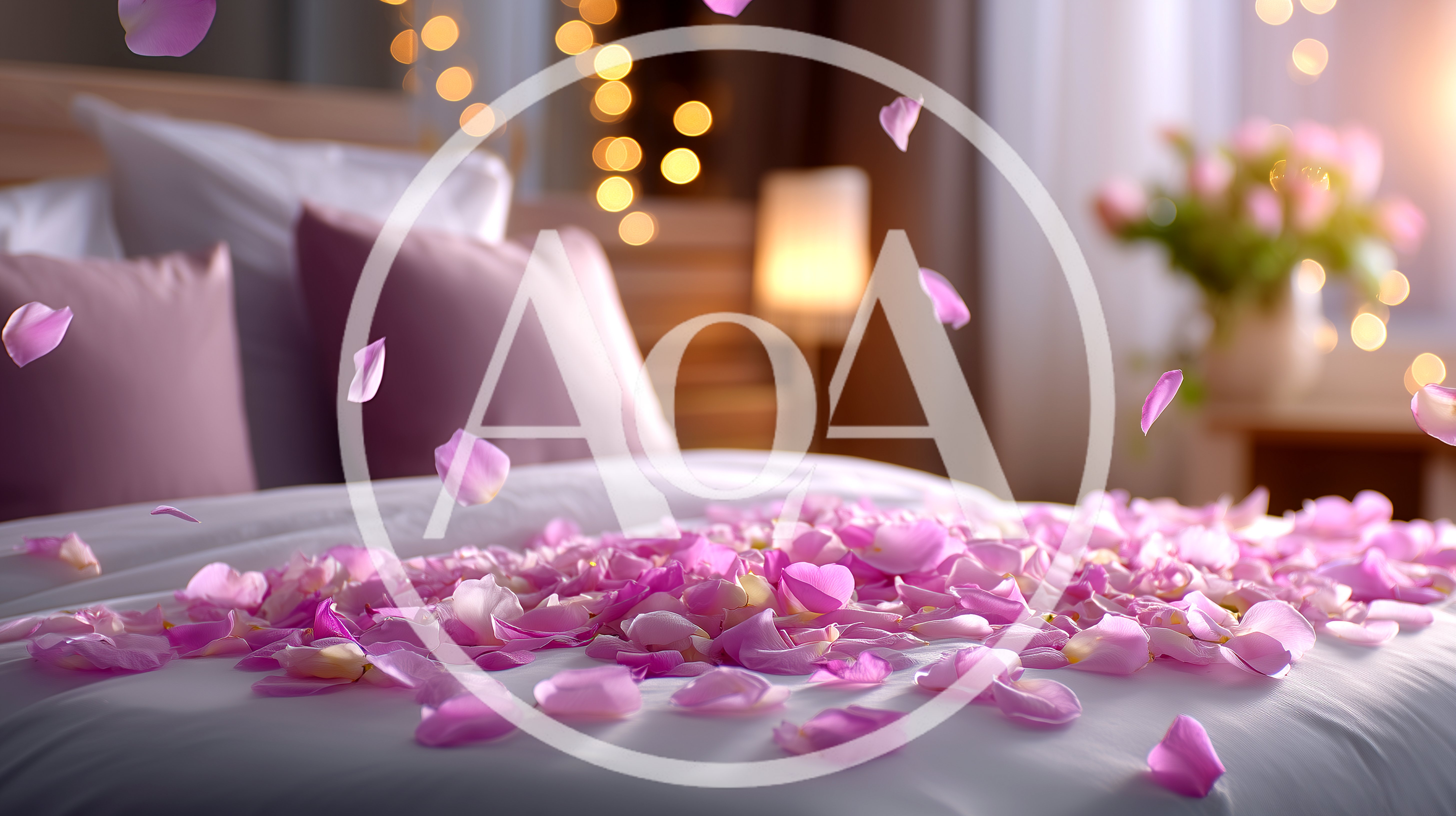 Romantic Bedroom Decorated With Falling Pink Rose Petals