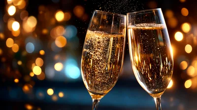 Two Champagne Flutes Toasting With Bubbles