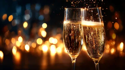 Two Champagne Flutes Toasting With Sparkling Bubbles