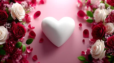 White Heart Surrounded By Red And White Roses
