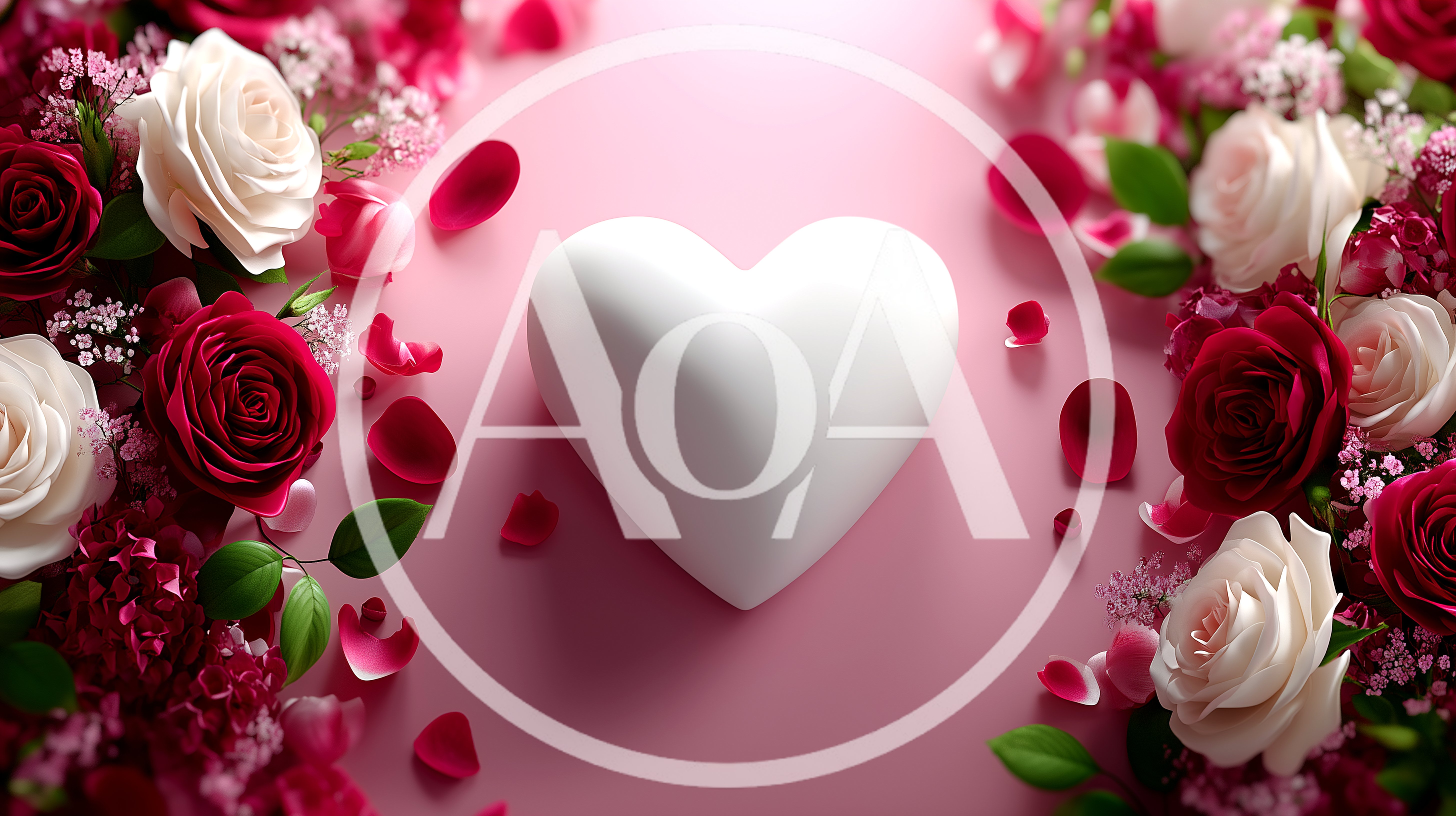 White Heart Surrounded By Red And White Roses