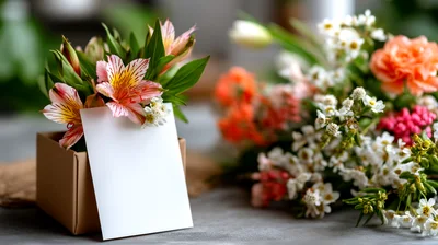 Blank Greeting Card With Alstroemeria Flowers In Gift Box