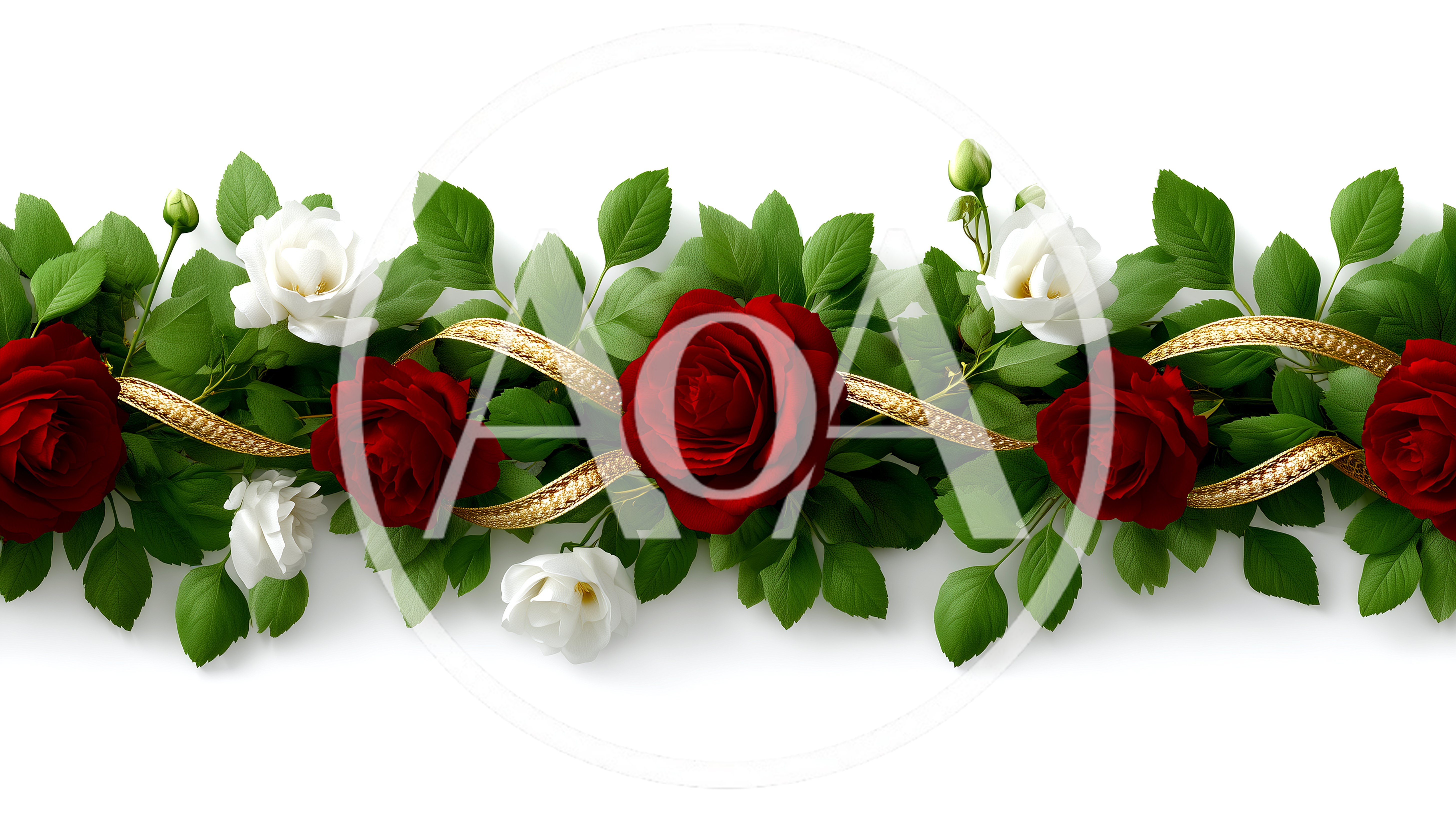 Decorative Floral Garland With Red And White Roses