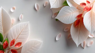 Elegant White Paper Leaves With Red Accents