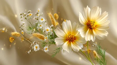 Elegant Floral Arrangement With Cosmos And Wheat Stalks