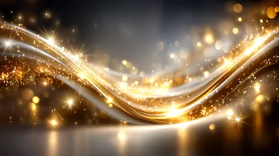 Abstract Golden Light Waves With Glittering Particles
