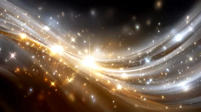 Abstract Golden And Silver Light Waves With Sparkling Particles