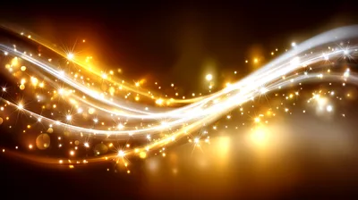 Abstract Golden Light Waves With Sparkling Particles