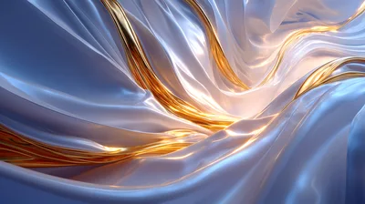 Abstract Flowing White Silk And Liquid Gold Waves