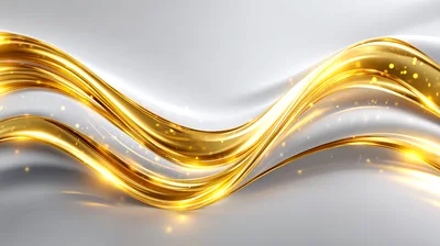 Abstract Golden Waves On Silky White Background