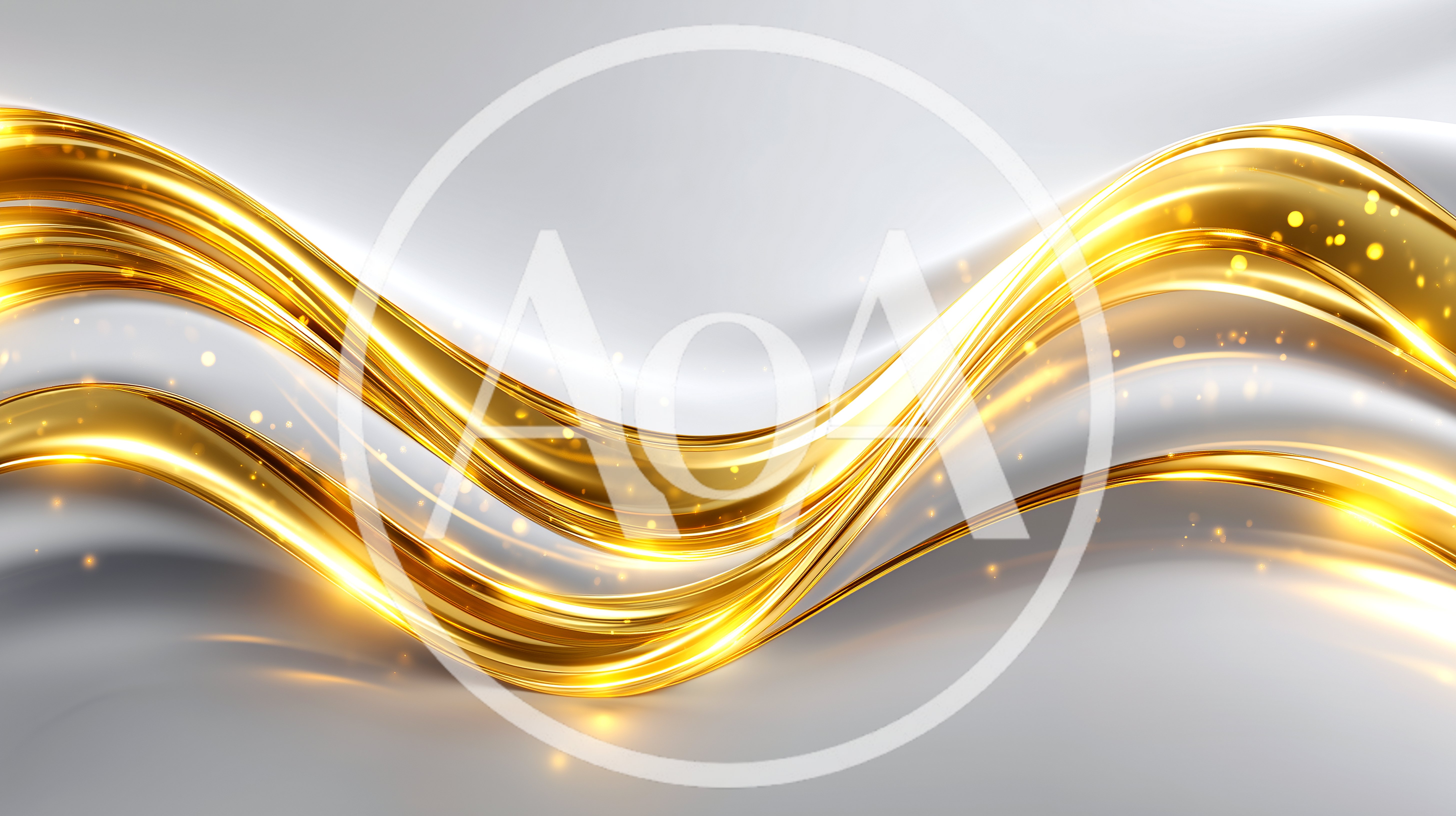 Abstract Golden Waves On Silky White Background