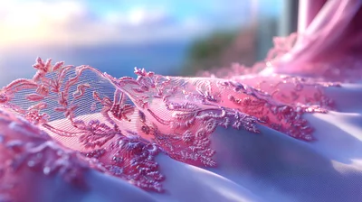 Pink Lace Fabric Draped Near A Window