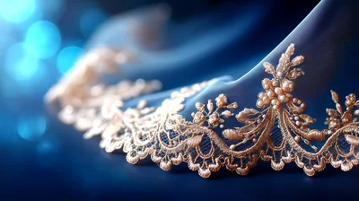 Intricate Gold Lace Trim On Blue Fabric