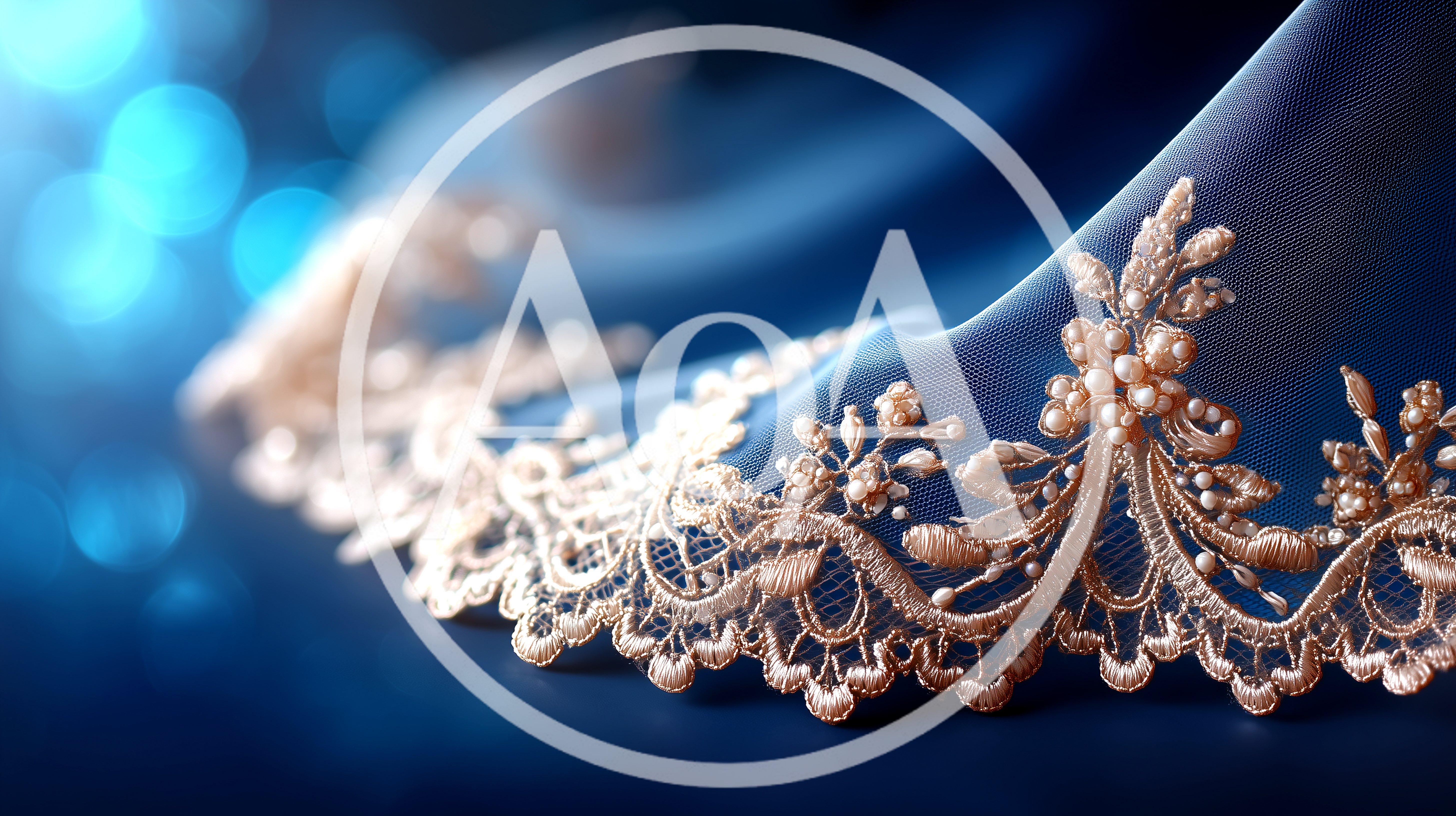 Intricate Gold Lace Trim On Blue Fabric