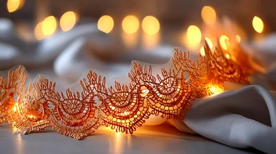Intricate Gold Lace Trim With Warm Fairy Lights