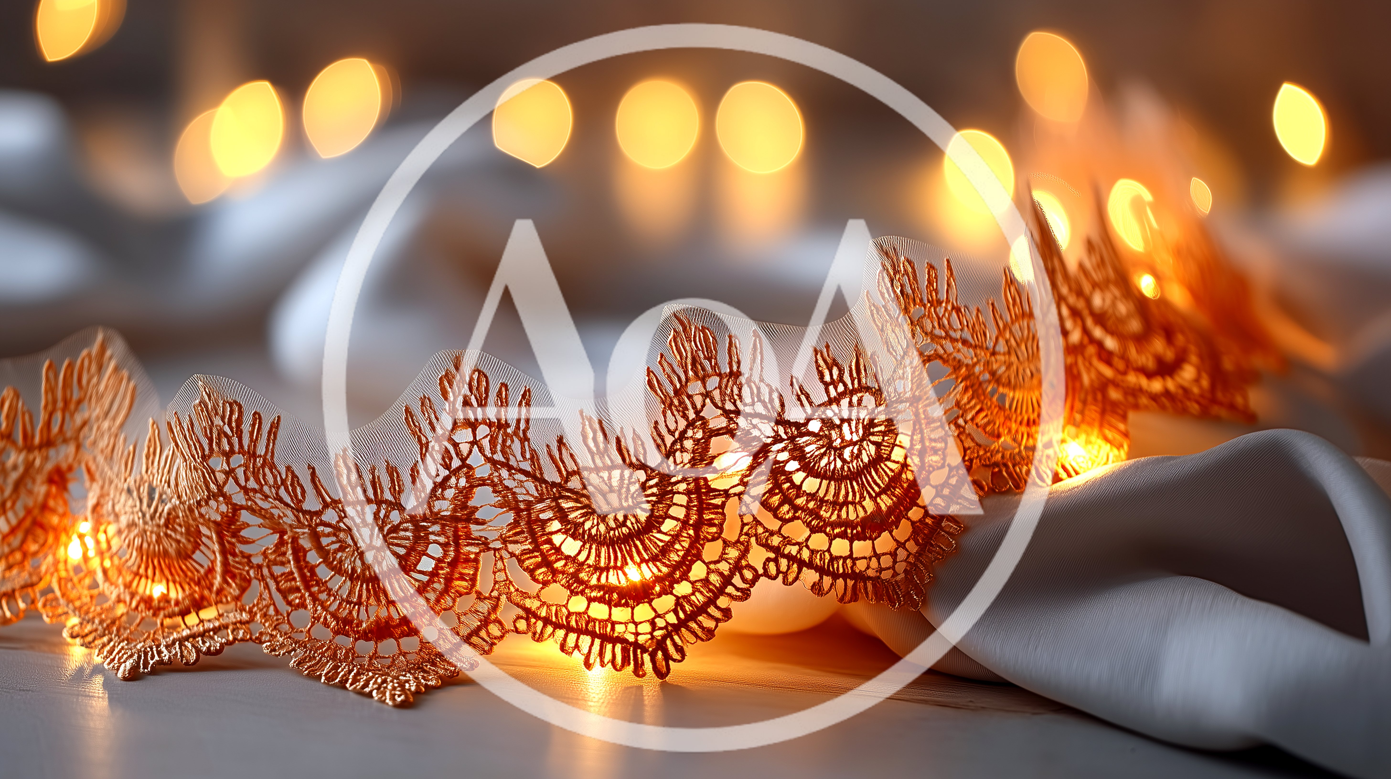 Intricate Gold Lace Trim With Warm Fairy Lights