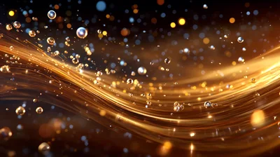 Abstract Golden Waves With Floating Metallic Spheres