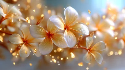Elegant Plumeria Flowers With Golden Bokeh Light Effects