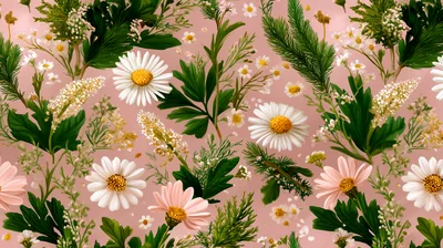 Seamless Floral Pattern With Daisies And Greenery