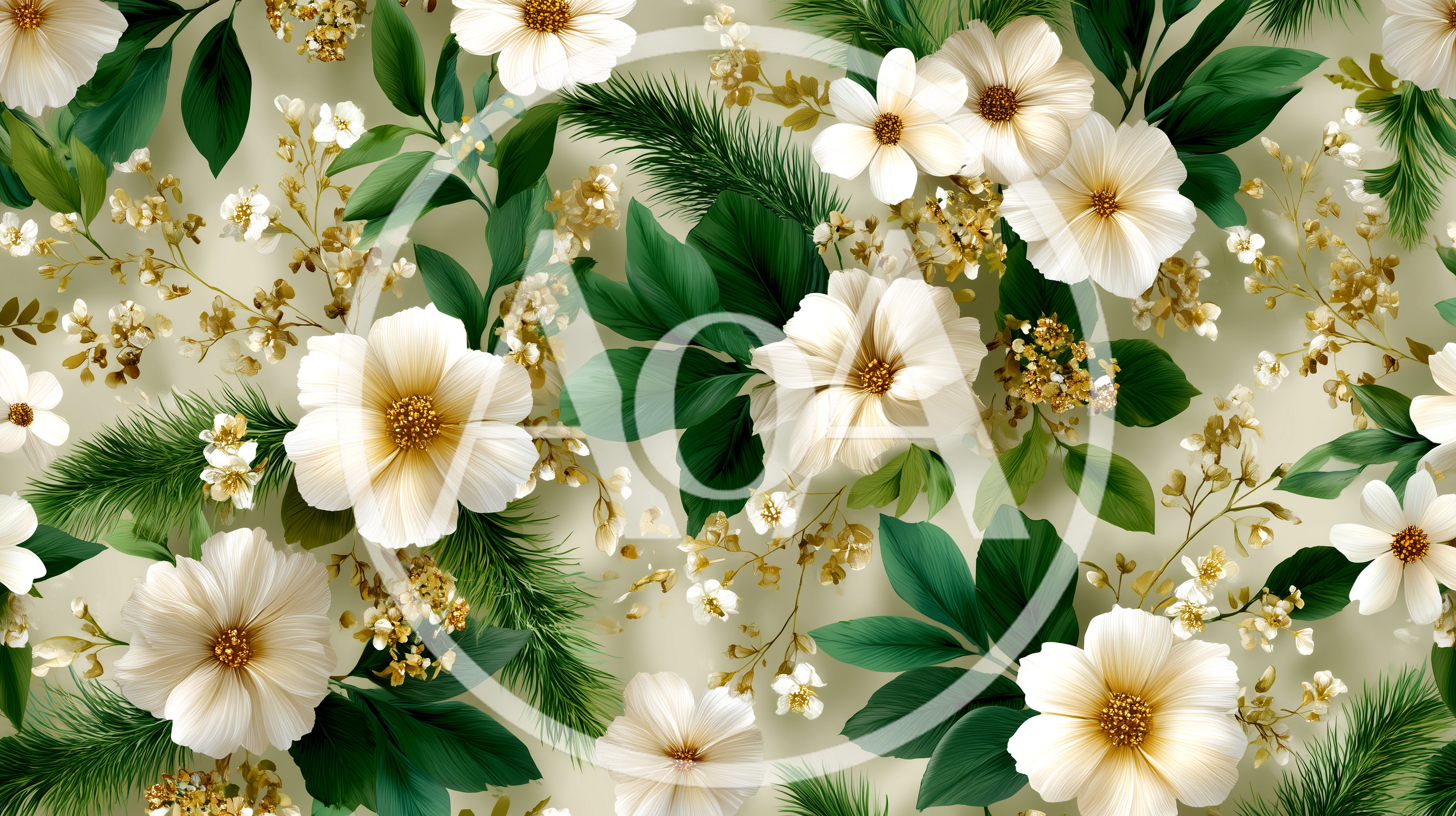Seamless Floral Pattern With White Flowers And Greenery