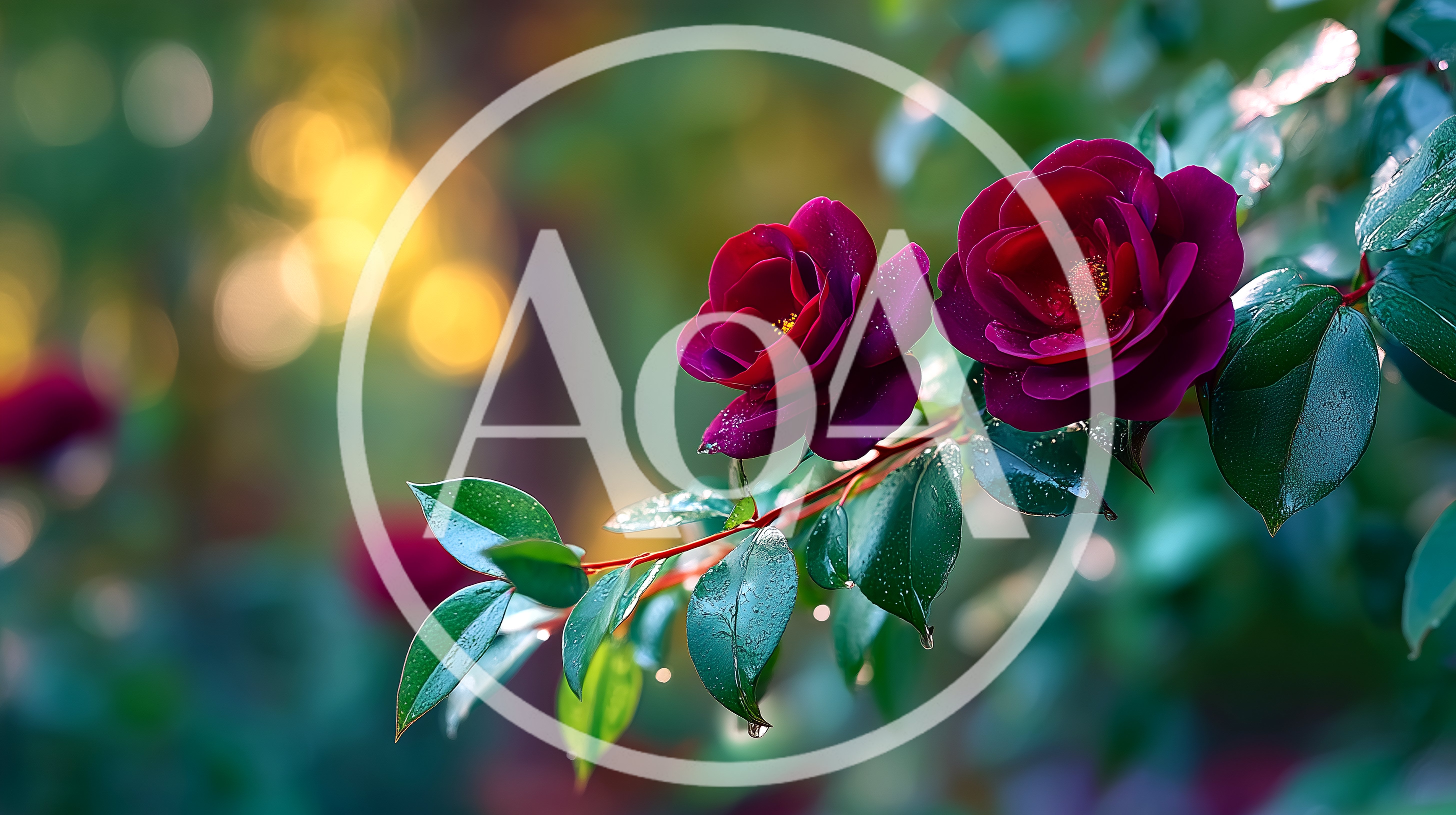Two Deep Red Roses Blooming On A Garden Branch