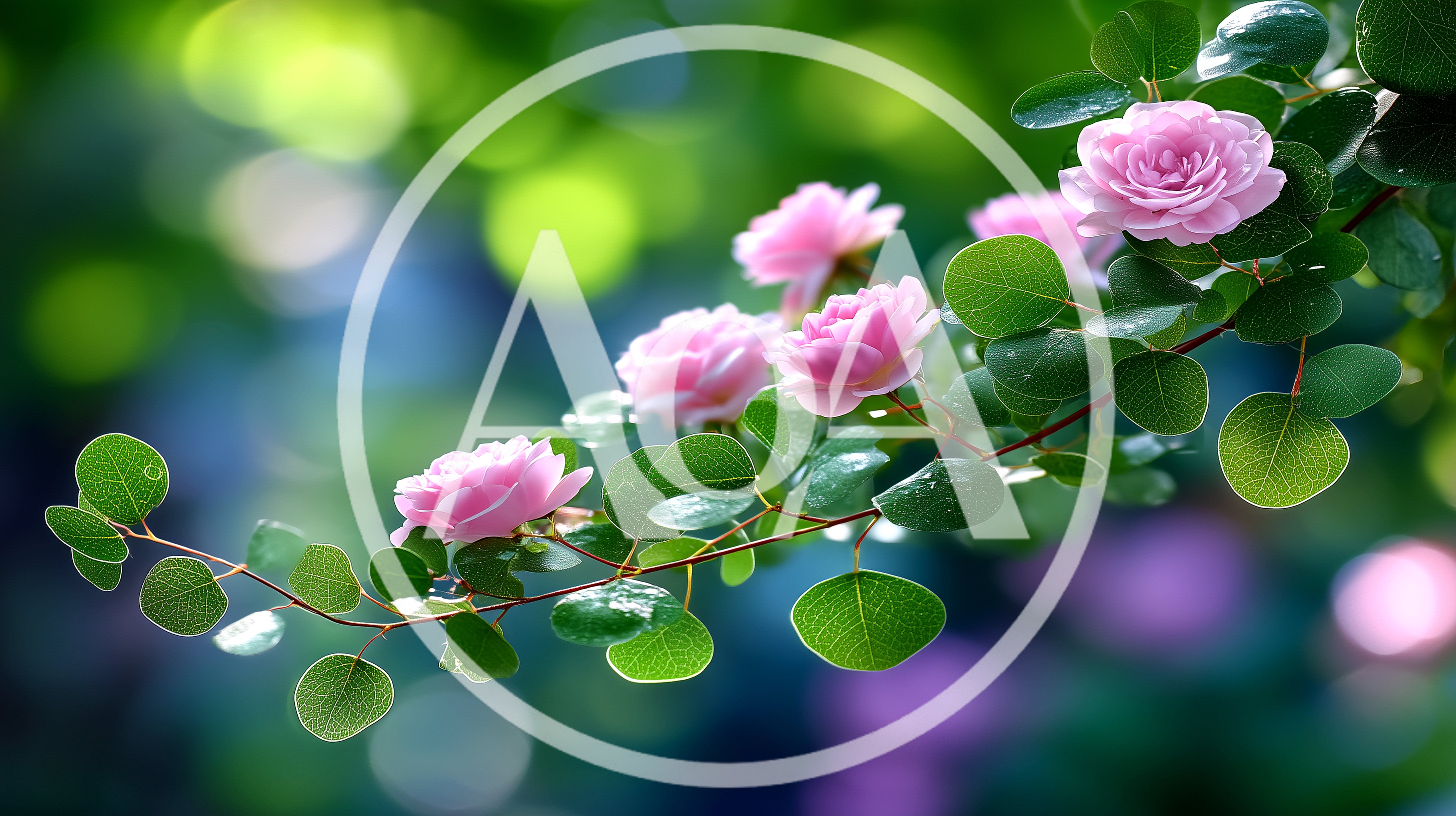 Delicate Pink Rose Blossoms On A Lush Green Branch