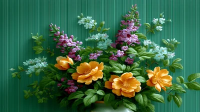 Bouquet Of Orange Flowers And Purple Lilacs