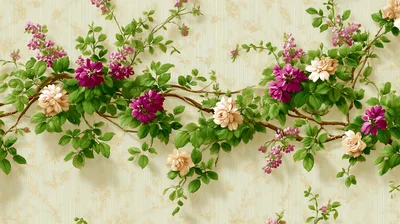 Floral Wallpaper Pattern With Climbing Roses And Lilacs