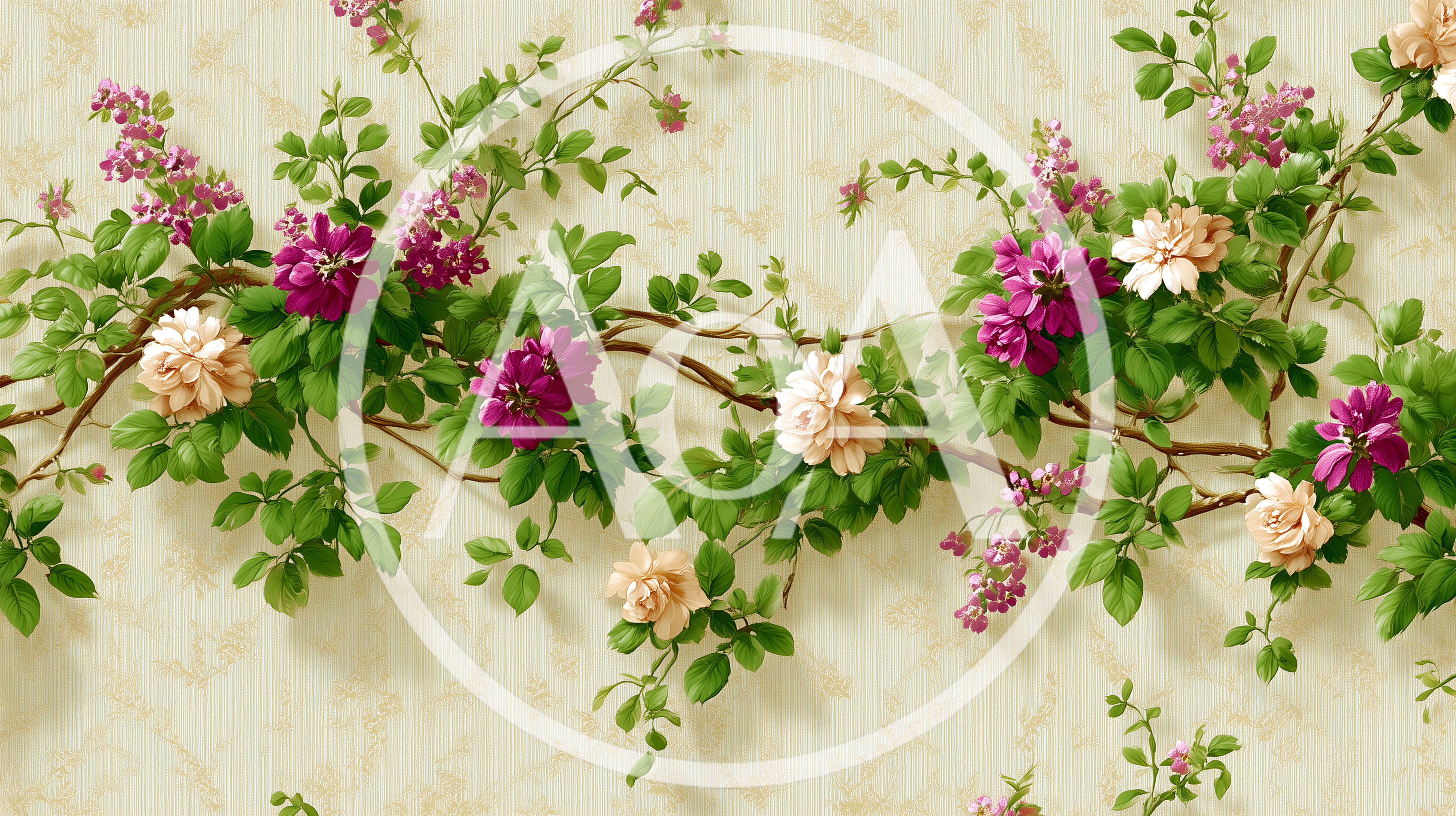 Floral Wallpaper Pattern With Climbing Roses And Lilacs