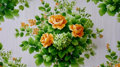 Floral Wallpaper Pattern With Yellow Roses And Greenery
