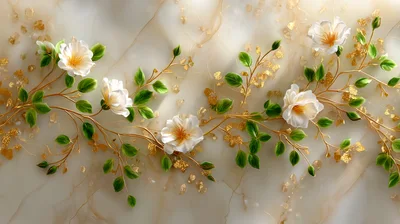 White Floral Vines With Gold Leaf Accents
