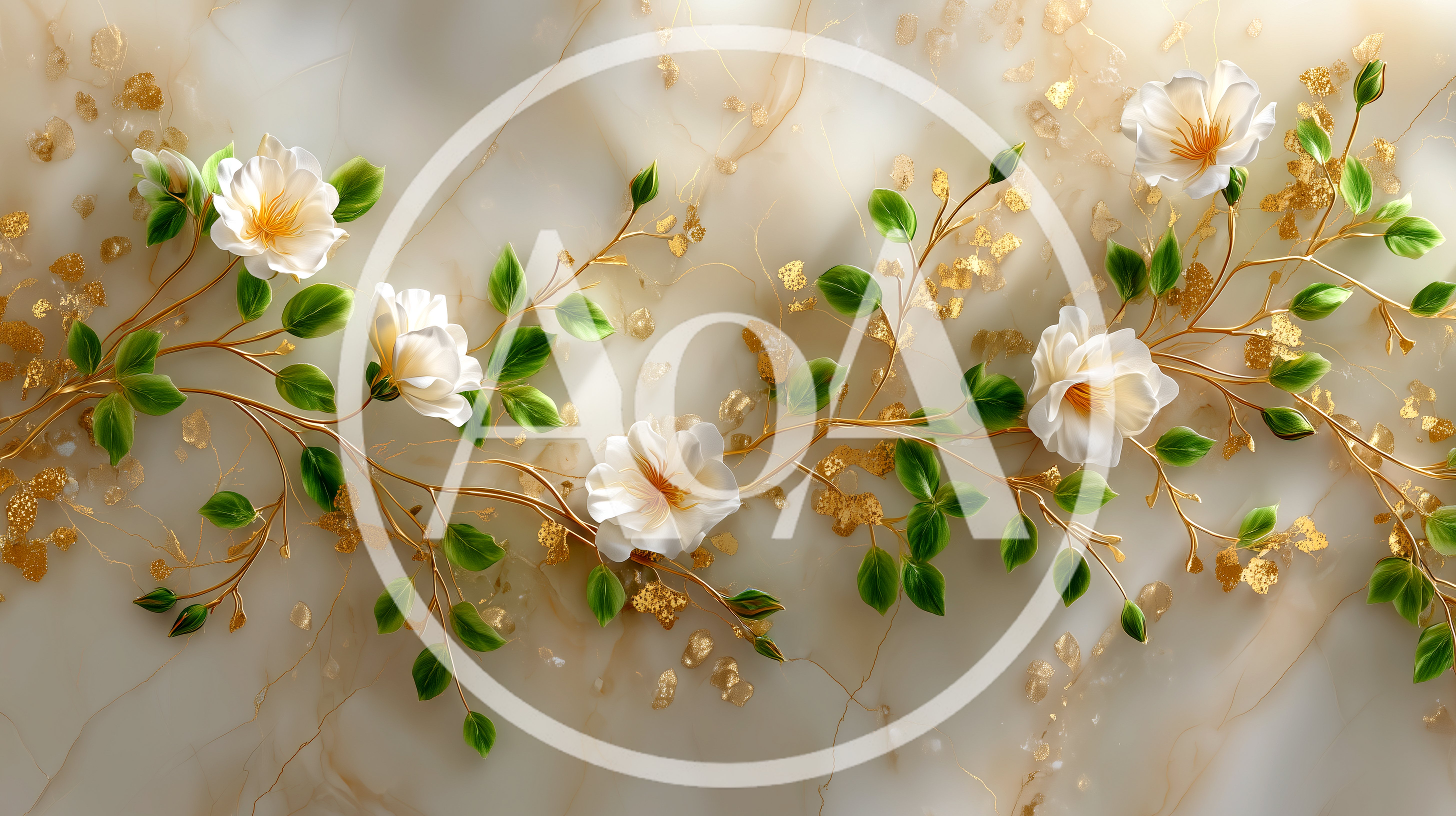 White Floral Vines With Gold Leaf Accents